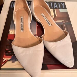 SOLD Manolo Blahnik White Pointed D'Orsay Leather Flats